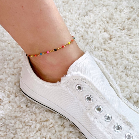 Gold Chain Anklet with colorful beads - Picture 2 of 5